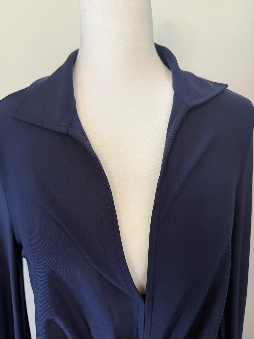 VENUS Deep Navy Twist-Front Maxi Dress • Long Sleeve Smocked Cuffs • Size M - Picture 5 of 13